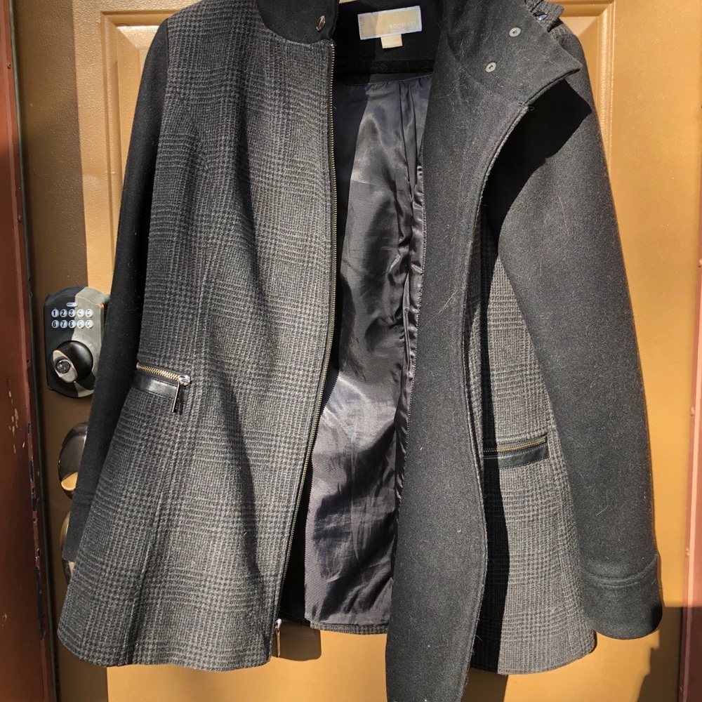 Wool Blend Zip Front Coat with Hood - Picture 6 of 11
